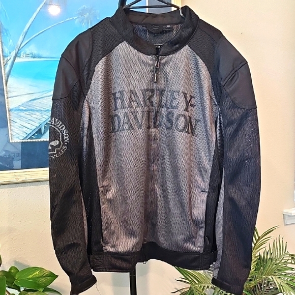 Harley-Davidson Mesh Black and Gray Men's Wille G Skull Riding Biker Jacket 2XL - Picture 1 of 7